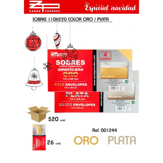 Sobres 110x220 oro/plata Sobres 110x220 oro/plata